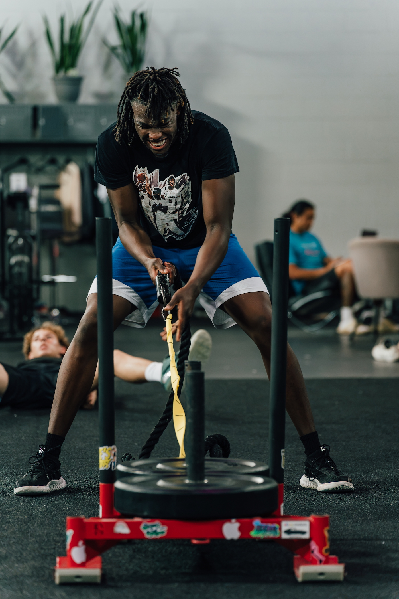 Team of athletes training together